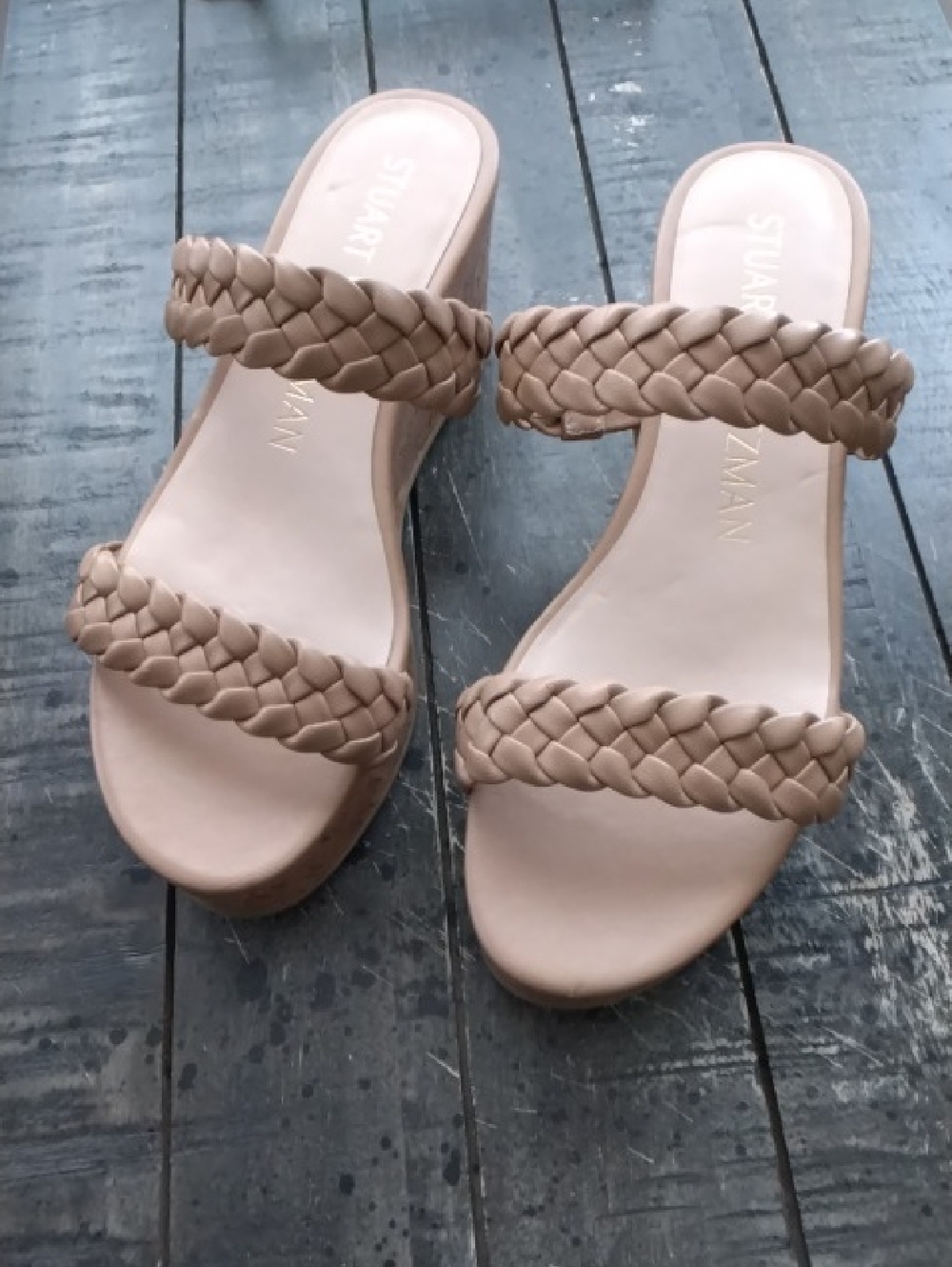Stuart Weitzman Alena Woven Summer Slide Wedge Sandals